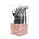 Covered Makeup Brush Holder with Dustproof Lid, Pearls Beads, Large Capacity Acrylic Clear Organiser