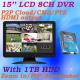 15'' LCD CCTV Monitor COMBO 8 Channels Audio Alarm DVR Zoom In Screenshot Surveillance DVR System
