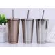 500ml 304 Stainless Steel Straw Cup , Creative Office Portable Straw Cups