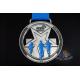 2D Silver Design Running Race Medals , Custom Insert Medals With Blue Enamel Color