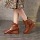 S077 Women's high heels retro handmade leather fashion wedge zipper single shoes