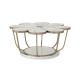 Living Room Stainless Steel Round Certral Coffee Table  With Brushed Gold Satin Finish Natural Marble Top Metal Legs