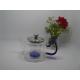 blown glass tea pot with stainless steel lid and tea strainer / tea pot dark blue and clear