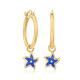 Italian Blue Enamel Starfish Hoop Earrings in 14kt Yellow Gold. 1 1/4