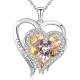 0.79x0.98in Sterling Silver Double Heart Necklace Austrian crystal Yellow Crystal