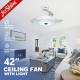230V Dc Motor Retractable Ceiling Fan Light Acrylic Lamp shade