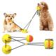 Sucker Drawstring Teeth Cleaning Dog Toy / TPR Double Ball Dog Food Dispenser Toy