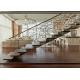 Straight Flight Glass Stair Railings Staircase Interior With Solid Wood Tread