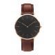 Mens Leather watch 40mm case size 20mm bandwidth, SS case leather strapblack