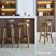 Nordic Leather Rustic Wood Bar Stools Counter Height Classic Leather Pu
