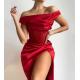 Autumn Women One Off Shoulder Satin Bone Pleated Mid Slit Dress