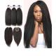 Peruvian Kinky Straight Human Hair Weave Closure With Three Bundles Natural Color