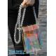 women's wallets small shoulder messenger bag with metal chain strip, Zipper Wallet Multicolor Purse, waterproof mobile c