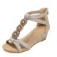 BS171 Fashion Sandals Women'S European And American Rhinestone Cross Strap Back Zipper Wedge Heel Mid-Heel Women'S Shoes