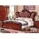 Classic style bed wood frame and leather with carved