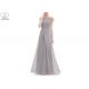 Gray Wedding Bridesmaid Dresses Short Sleeve Floor Length Lace And Pleating