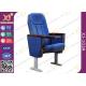 Soild Wood Armrest Blue Fabric Conference Hall Chairs With Aluminum Feet