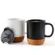 Matte black white ceramics travel mugs cork bottom customizable porcelain ceramic coffee mugs with lid and handle