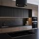 Modular Modern Kitchen Black Melamine Kitchen Cupboards Lacquer Painting Kitchen Cabinets For Apartment