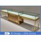 Modern Gold Stain Steel Commercial Jewelry Display Cases With LED Gold + White Color
