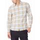 Beige Plaid 48% Cotton Mens Casual Linen Shirts Pointed Collar Long Sleeve