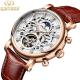 Brand KINYUED watch diamond decoration dial skeleton mens leather automatic mechanical watch