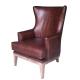 Wooden Leg High Backed Winged Leather Chairs With Rivets