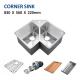Brushed Stainless Steel Corner Double Bowl Kitchen Sink 16 Gauge 83x56