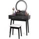 Black MDF Wood 140cm Height Makeup Dresser With Lighted Mirror