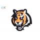 Twill Background Fabric Iron On Embroidered Patches Tiger Shape With Laser Cut