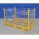 Mobile Yellow Wire Mesh Pallet Cages Folds Flat Space Saving Supermarket Use