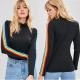 New Fashion Rainbow Stripe Long Sleeve Cotton T Shirt