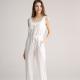 White Womens Casual Linen Pants Sleeveless Jumpsuit ODM With Waist Drawstring