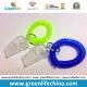 Plastic Green/Blue Wrist Coil Keychain W/Transparent Whistle for Alerting