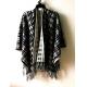 Popular Sweater style in Europe Womens's fashion jacquard poncho with tassel