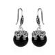 Sterling Silver Black Agate with Marcasite Dangle Hoop Earrings (E12032BLACK)