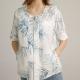 Women'S Short Sleeve Round Neck Print Blouses Linen Tops