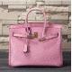 high quality 35cm pink ostrich print cowhide leather handbags lady designer