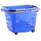 Big Shopping Basket With Wheels / Plastic Rolling Cart With Handle Aluminum Alloy