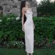 Solid Color Slim-fit Fresh Style All-in-one V-neck Halter Long Dress
