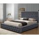 Grey Fabric King Size Ottoman Bed Frame Upholstered With Buttons Headboard