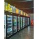 Flat Head Commercial Beverage Cooler Five Glass Doors Large Supermarket Refrigerator