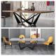 Commercial Furniture Dinning Table And 8 Chair Rectangular Restaurant Metal Marble Dining Table Set