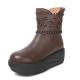 S032 Autumn and winter new thick-soled wedges leather women boots round head fluffy warm boots Martin boots non-slip cas