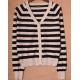 Black And White Striped Womens Cardigan 80% Cotton 20% Nylon