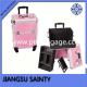 Pink beauty travel case with mirror and large storage space