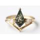 Triangle Natural Moss Agate Engagement Ring , 9k Gold Ring With Diamonds OEM ODM