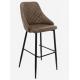 Retro Brown Leather Upholstery Kitchen Barstool Chairs With Footrest Black Steel