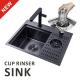 Black PCD Cup Rinser Sink Stainless Steel Handmade 16 Gauge Single Bowl 50x40