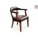 Brown Indoor Rustic Leather Chair / Sturdy Oak Wood Dining Chair With Armrest